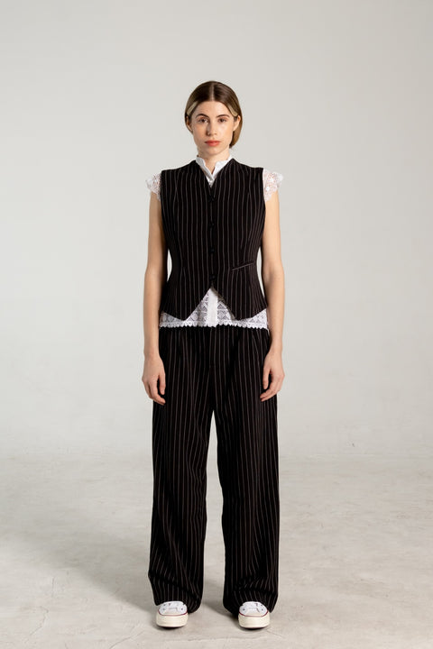 Pinstripe High Neck Vest and Dress Pant